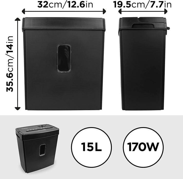Duronic PS657 Aktenvernichter Maße Volumen Leistung