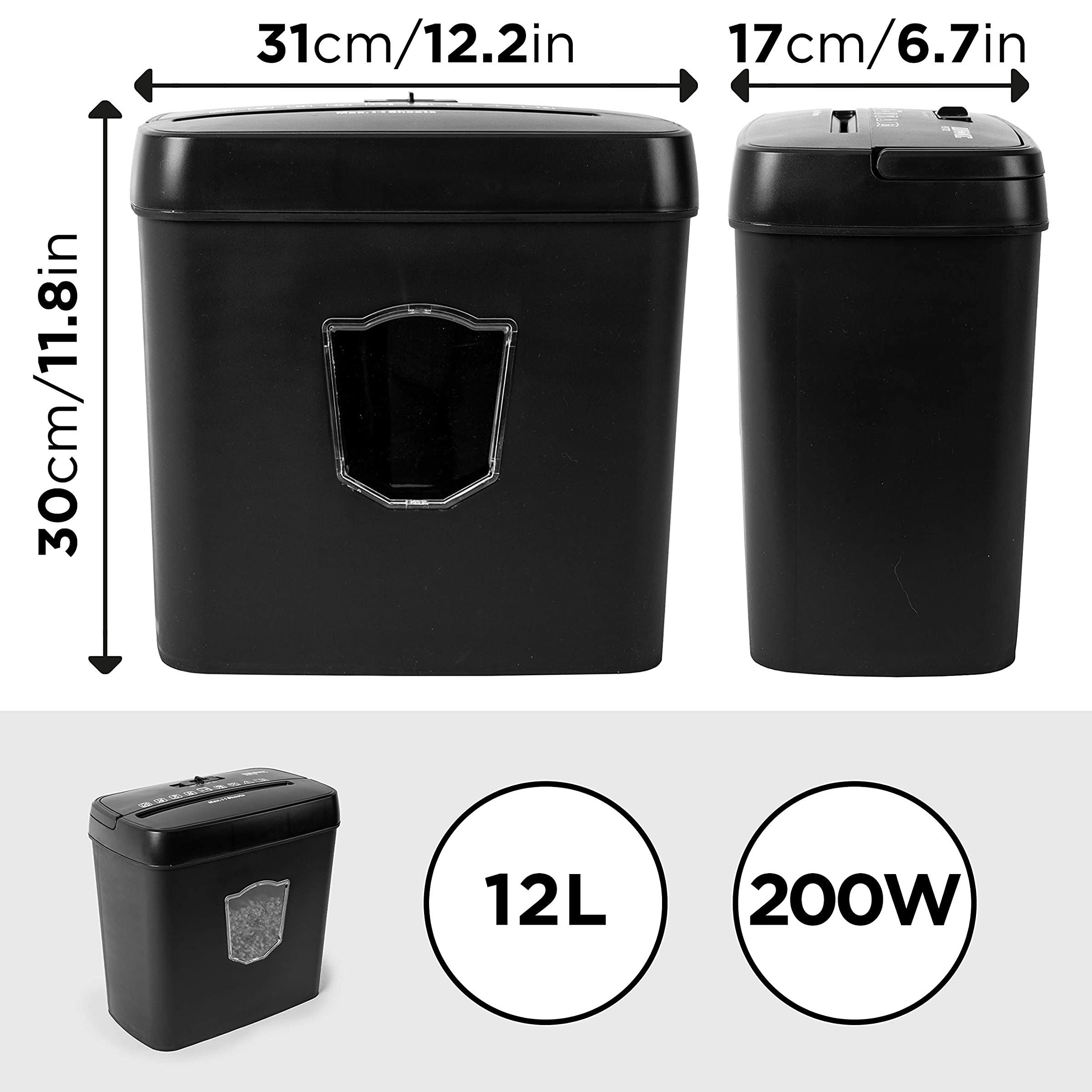 Duronic PS712 Aktenvernichter Maße Volumen Leistung