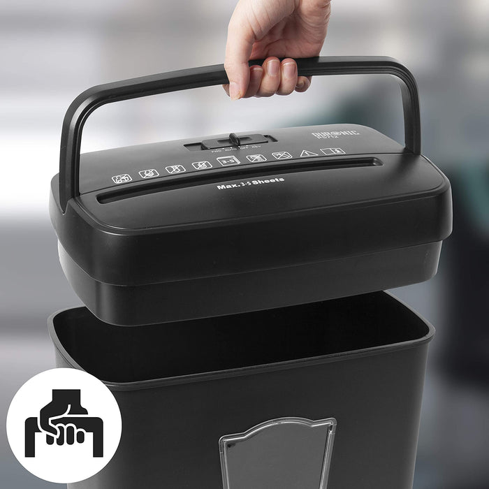 Duronic PS712 Aktenvernichter Tragegriff Deckel und Behälter lassen sich einfach trennen