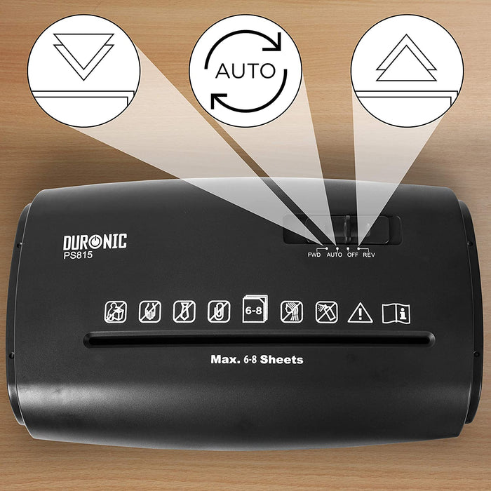 Duronic PS815 Aktenvernichter Bedienfeld Aus Zurück Vor Automatik