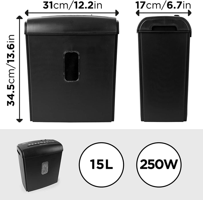 Duronic PS815 Aktenvernichter Maße Volumen Leistung